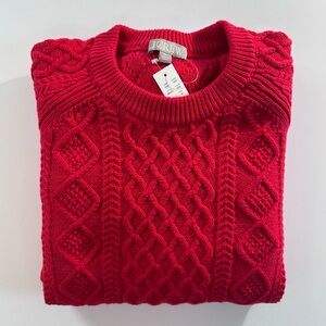 J. Crew Cotton Cable-Knit Sweater in Holiday Red | XL | NWT